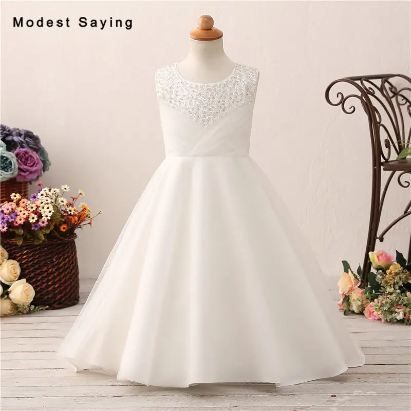 Mooie Ivoor Baljurk Kralen Bloem Meisje Jurken 2018 met boog Terug Kids Meisjes Lange Pageant Party Prom Jassen vestido daminha Mooie Ivoor Baljurk Kralen Bloem Meisje Jurken 2018 met boog Terug Kids Meisjes Lange Pageant Party Prom Jassen vestido daminha