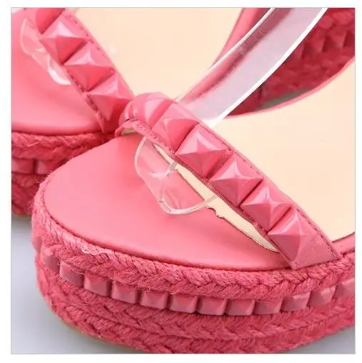 XGRAVITY Rivets Design Footwear High Heel Platform Wedge Sandals Elegant Princess Woman Summer Sexy Ladies Party Shoes A157