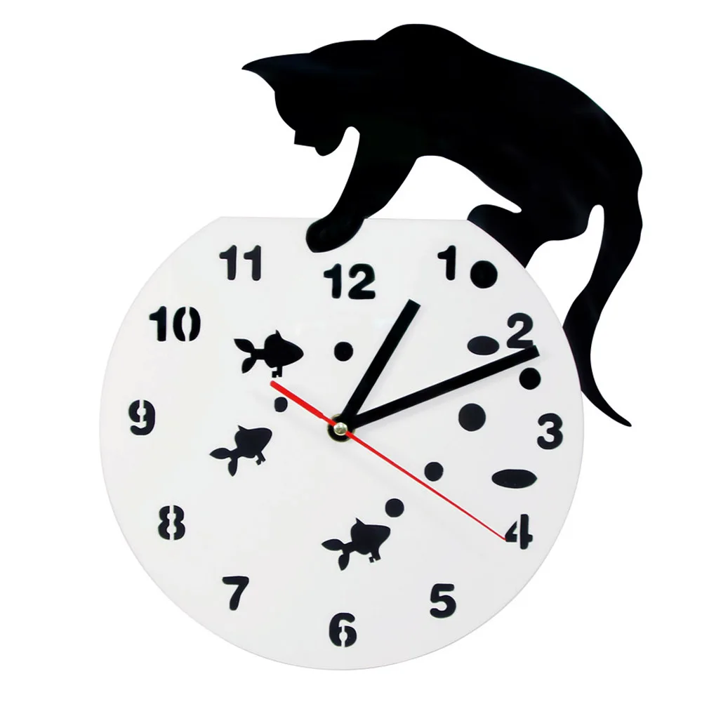 1 조각 참신 시계 고양이 어항 아크릴 시계 벽 장식 디스플레이 매달려 계시 선물 고양이 연인clock catclock