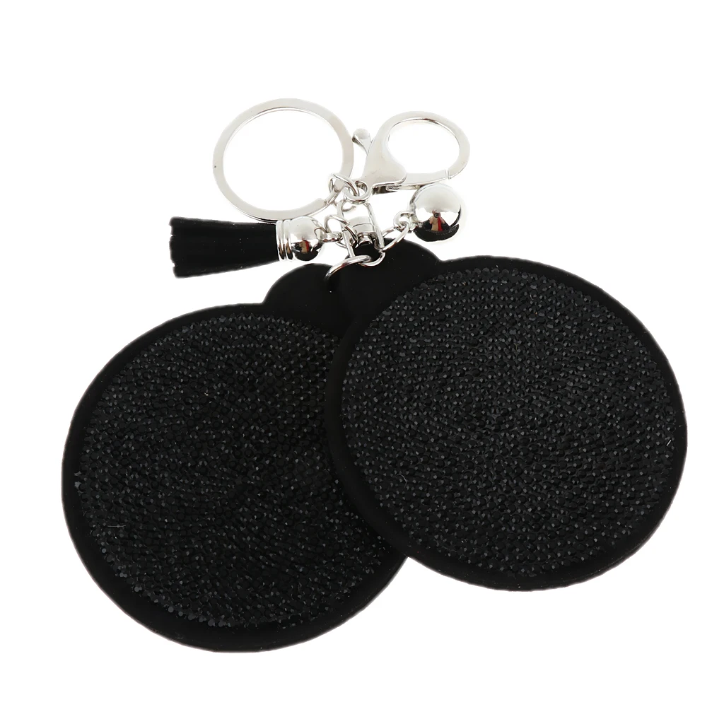 Woman Charm Key Chain Shape Round Crystal Keychain Tassel Mirror Grey