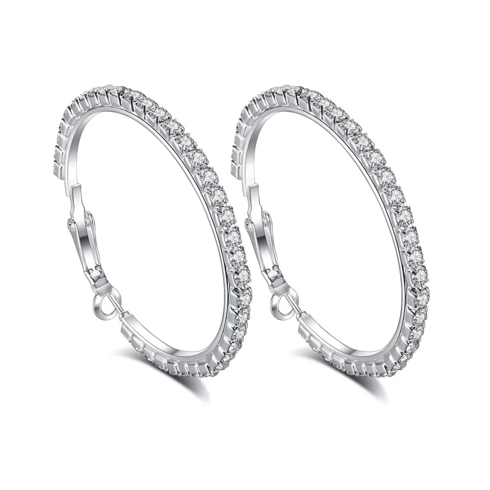 

2019 Fashion earring With rhinestone Crystal circle hoop earrings Simple big circle Silver plated hoop earrings for women