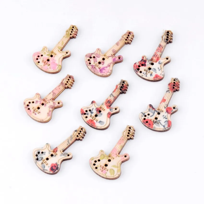 Retail For Diy 10Pcs Random Mixed Lovely Guitar 2 Holes Wood Painting Sewing Buttons Scrapbooking 20x35mm F0143 | Дом и сад
