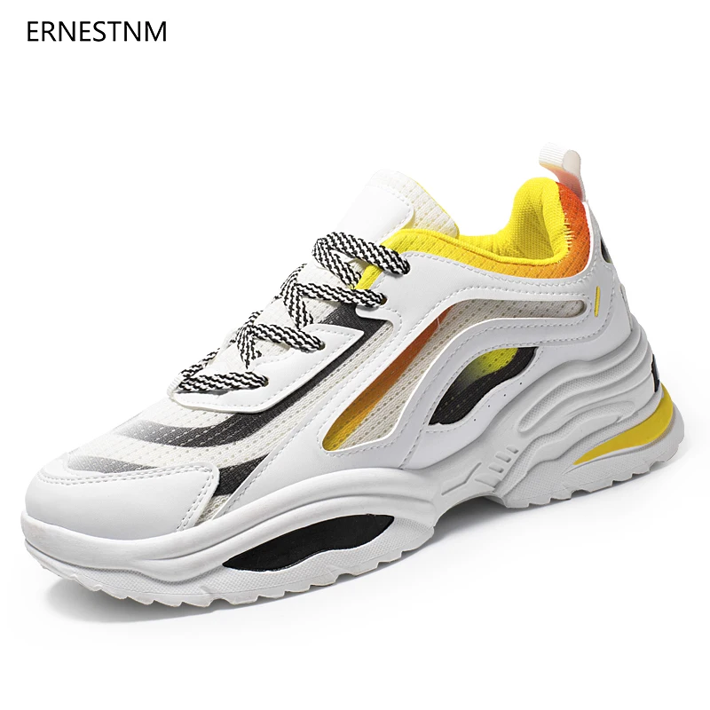 

ERNESTNM 2019 Sneakers Flats Shoes Women Patchwork Mesh Leather Big Girl Platform Shoes Ladies Flats Creepers Couple Shoes
