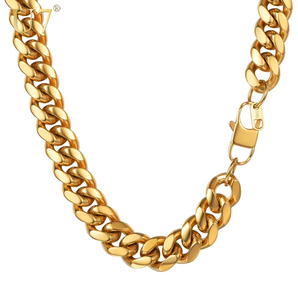 U7 Hip Hop Men Long Necklace Stainless Steel Chains Thick Big Chunky