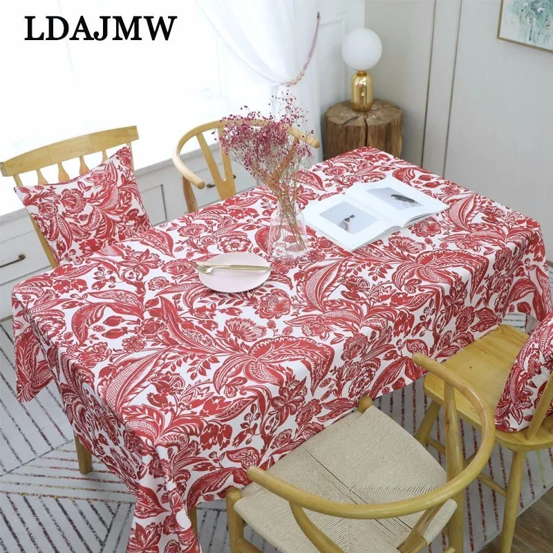 

LDAJMW European Christmas Tablecloth Waterproof Polyester Cotton Paisley Pattern Style Print Red Tablecloth Coffee Tablecloth