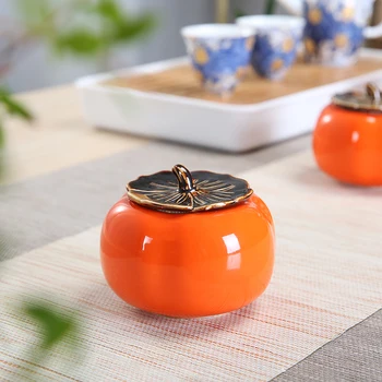 

Persimmon Shaped Ceramic Tea Box Portable Tea Box Cute Sugar Box Kitchen Small Storage Jar Caddy Coffee Powder Cans Storage