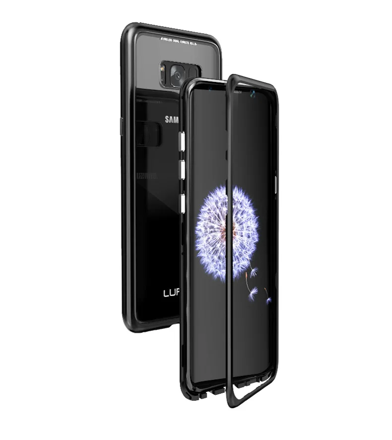 LUPHIE для samsung Galaxy S9 S8 Plus S7 Edge Note 8 Note 9 чехол абсолютно магнитный Алюминиевый металлический каркас закаленное стекло