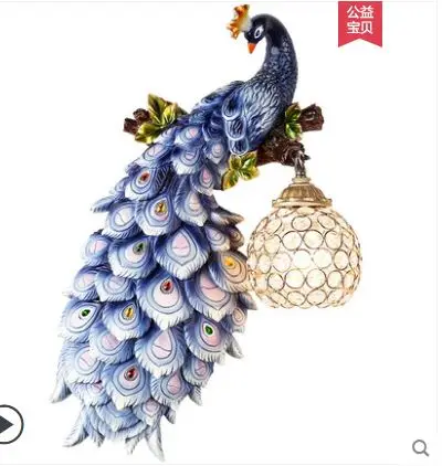

European wall lamp living room wall TV wall lamp bedside lamp bedroom personality creative peacock aisle crystal wall lamp