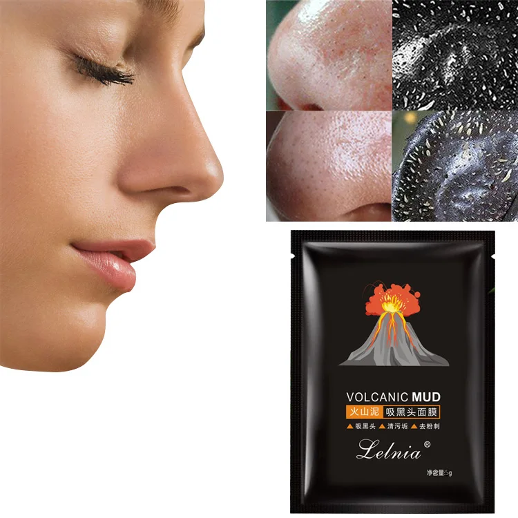 

Volcanic Facial Minerals Mud Membranes Clay Black Mask Strips Cleaner Nose Pore Blackhead Acne Remover Mask Face Care Suction