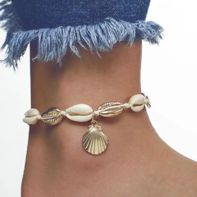 

Bohemian Nature Sea Shells Anklets for Women Gold Color Conch Weave Rope Anklets Bracelets On The Leg Female Cheville Jewelry