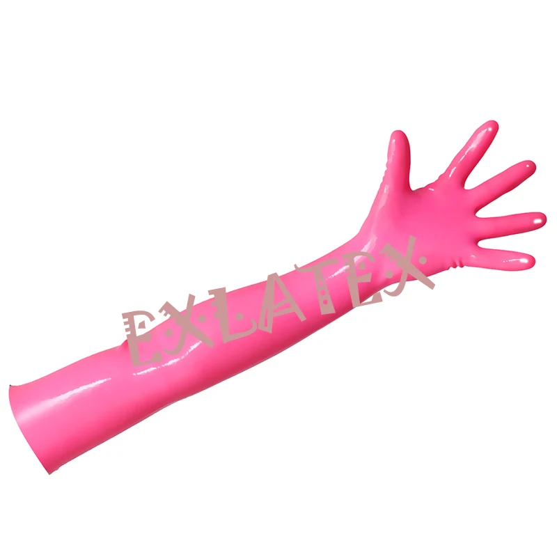 Latex Gloves Unisex Fitness Gloves Long Sleeve Gloves Latex Rubber Pink Long Gloves Club Outfits Fetish Plus Size Mittens 58cm (3)
