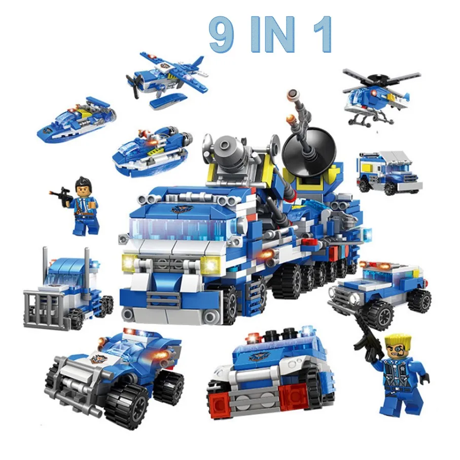 

9in1 Police Series Helicopter JEEP Truck Model kit Building blocks swat City Army Children Toys