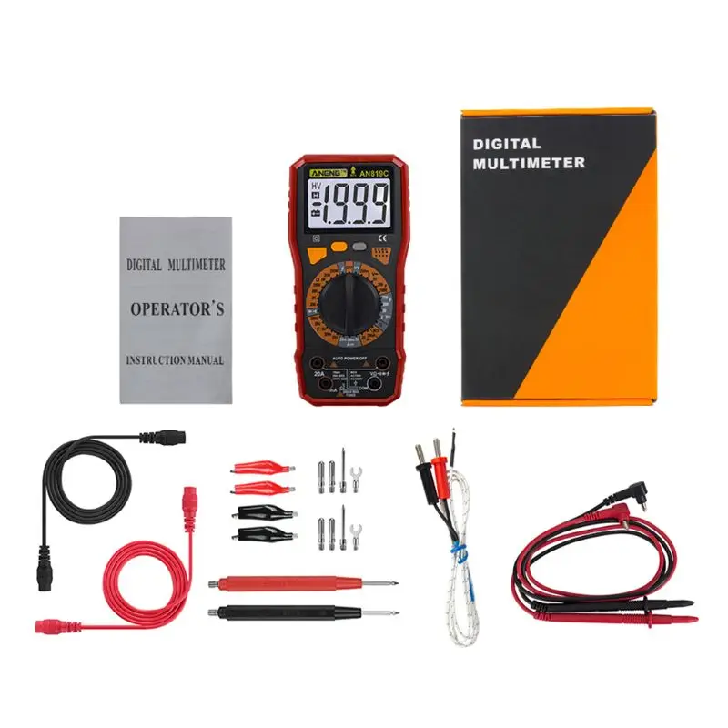

AN819C Digital Multimeter LCD Display AC/DC Ammeter Resistance Capacitance Tester -32 degree to 1000 degree Temperature detectio