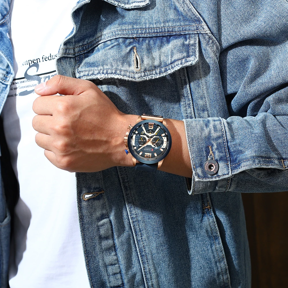 high qualtiy Curren Mens Watches Top Brand Luxury Chronograph Men Watch Leather Luxury Waterproof Sport Watch Men Male Clock Man Wristwatch drop shipping (32)