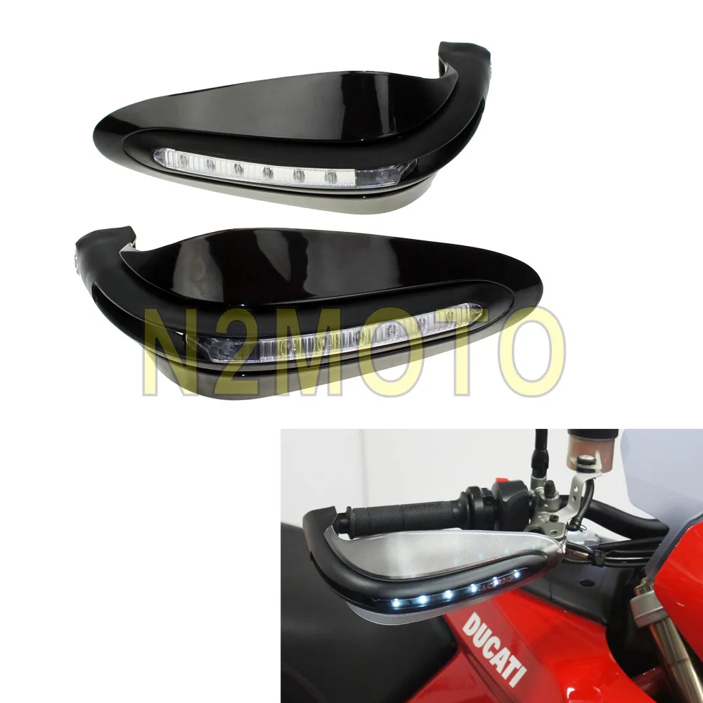 

Universal Black Motorcycles Handguard White Turn Signal Light Hand Protector for CBR YZF KTM Motocross Racing Bike 7/8" 22mm