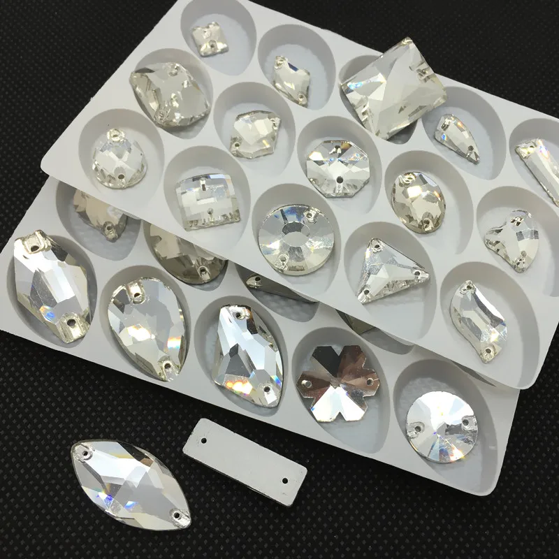 

HOT sale ! Crystal CLEAR COLOR Mix Sizes Shapes Glass Sewing Crystal Stones 30pcs/lot For Garment accessories,Wedding dress make
