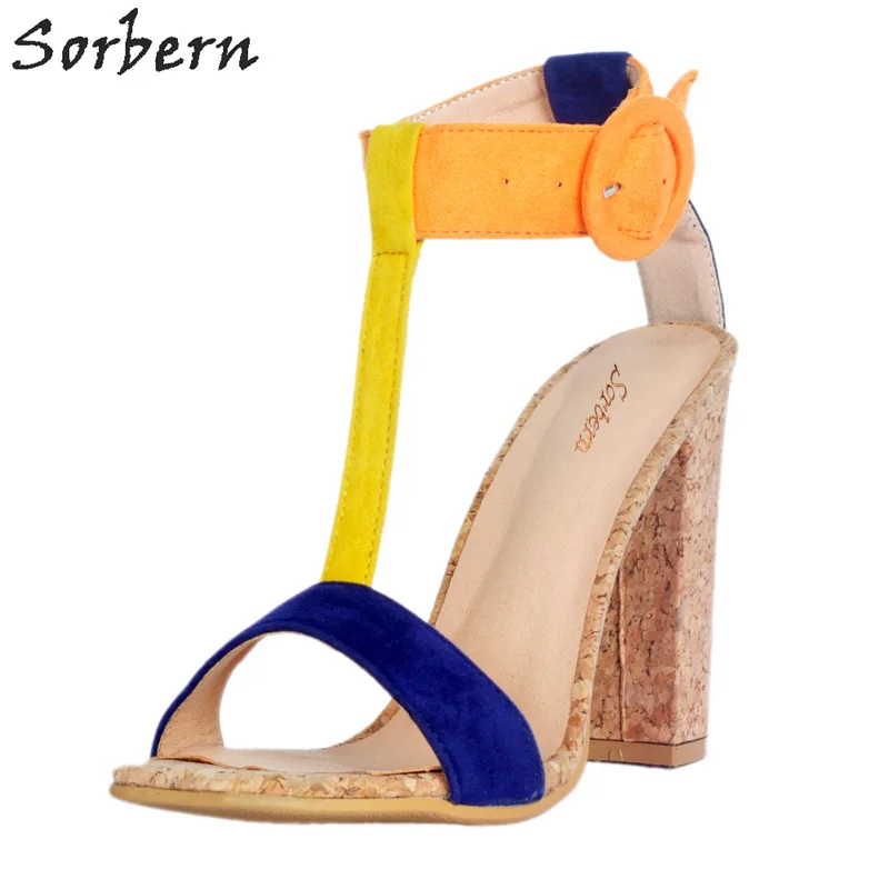 

Sorbern Fashion Hot T-Strap Summer Sandals Square High Heels Shoe Woman Sandal Summer 2018 New Custom Colors Open Woman Shoe