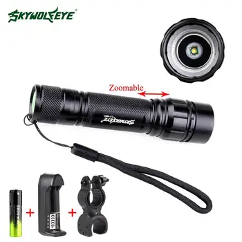 

Led flashlight 2000 lumen Torch Zoomable LED Flashlight Torch light lamp 3 Mode + 18650 Battery + Charger + Bike Mount Clip PJW