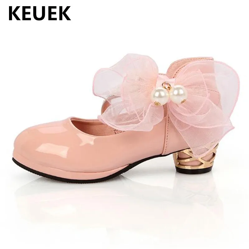 

New Fashion Dance Shoes Girls Princess High-heeled Patent Leather Single Shoes Baby Toddler Party Black Leather Shoes Kids 041