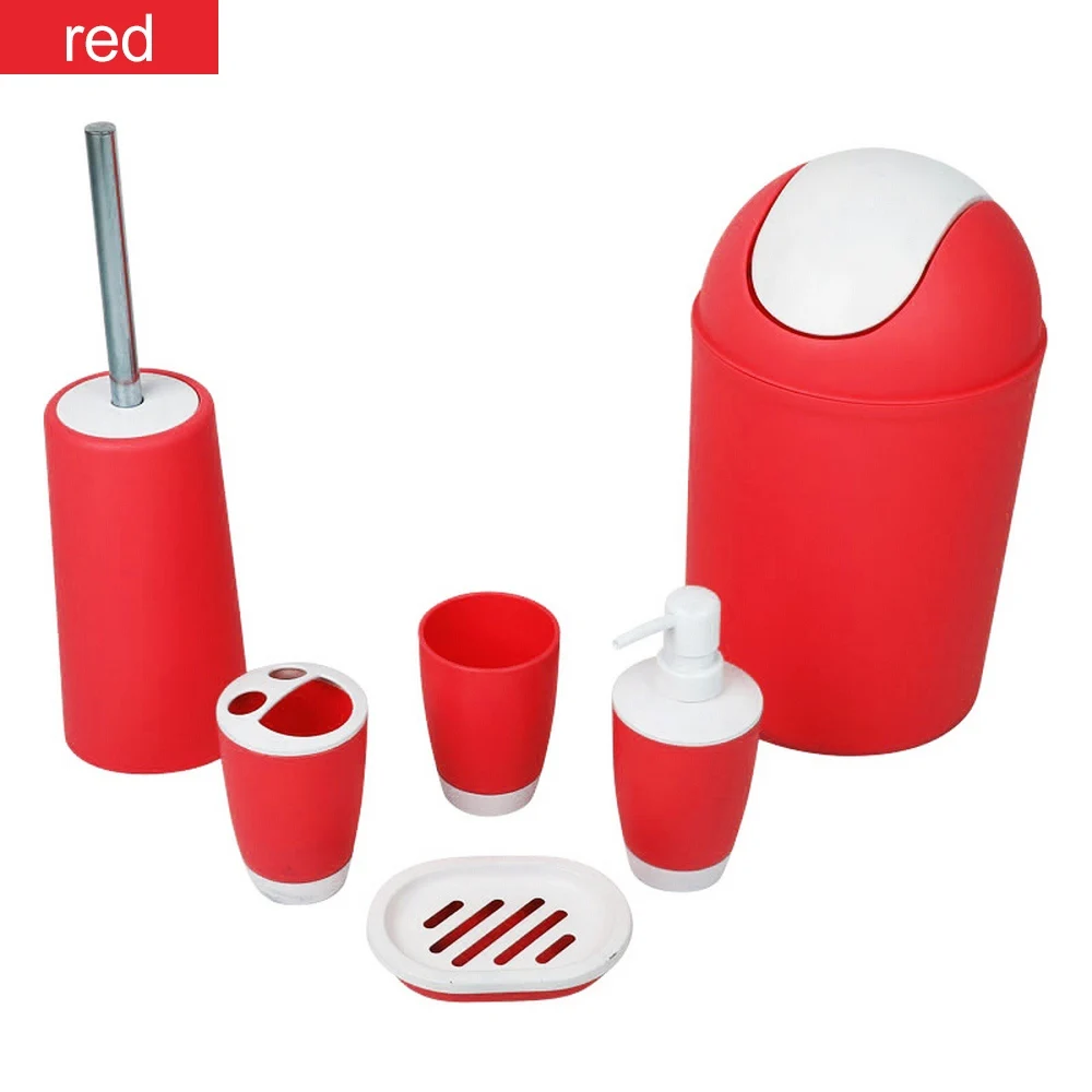 

6 pcs Bathroom Accessories Toothbrush Cup Liquid Bottle Soap Box With Push-type Toilet Brush Trash Can Bathroom Multi-piece