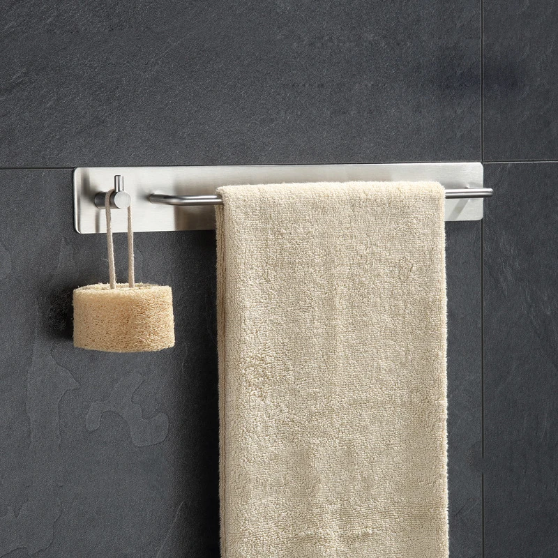 Вешалка для полотенец из нержавеющей стали, самоклеющийся держатель для хранения в ванной, органайзер, Полка для полотенец, кухонная настенная вешалка для полотенец с крюком
