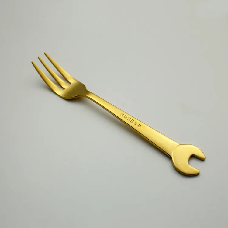 WOWCC выбор еды из нержавеющей стали в форме гаечного ключа вилка обеденная ложка фруктовый десерт длинная посуда вилки инструмент для пикника Bento аксессуары - Цвет: fork