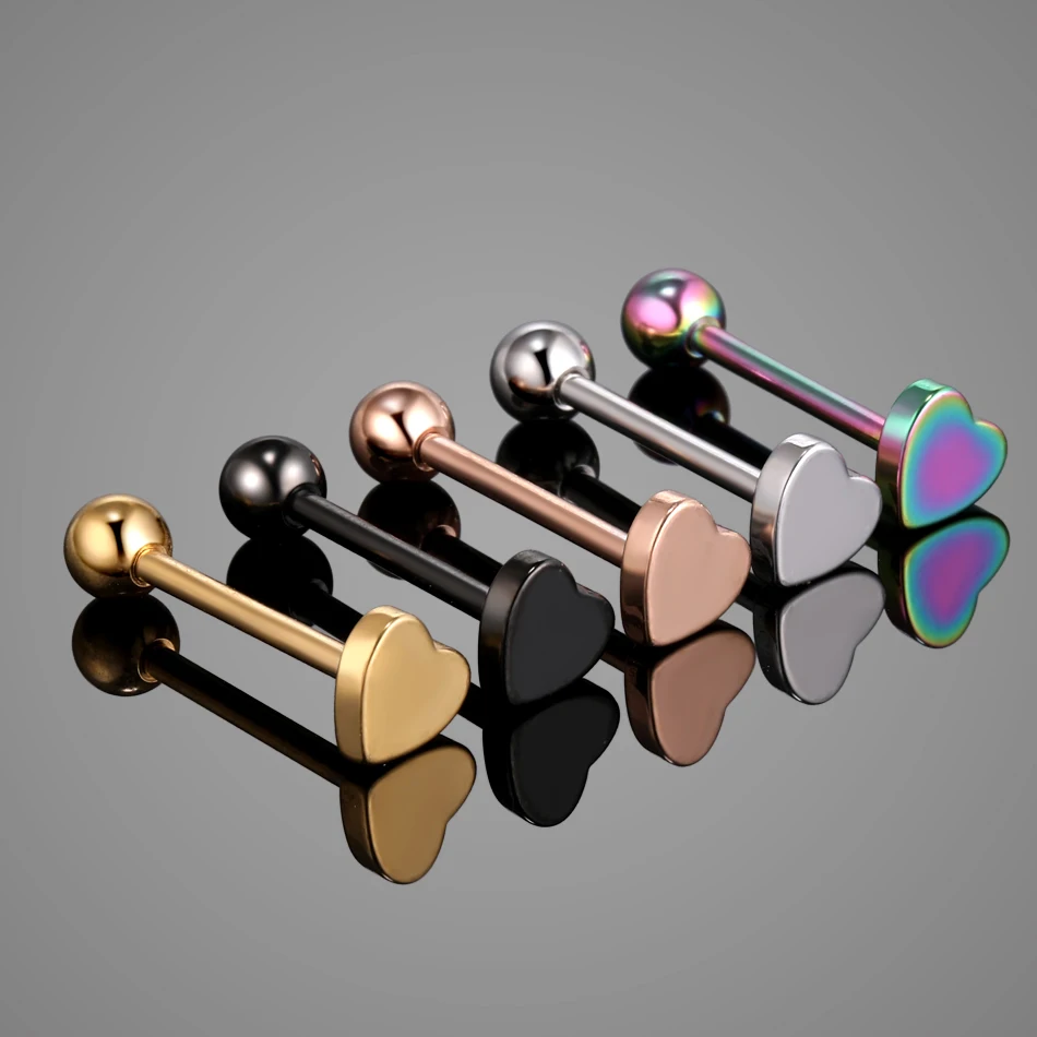 Piercing Jewelry Body Piercing Jewelry Body Jewelry 1PC 14G Steel Heart Logo Tongue Barbell Nipple Barbell Mamilo Piercing Labret Stud Lip Piercing