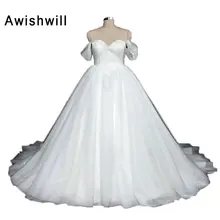 Real Picture Off The Shoulder White Wedding Dress Ball Gown Tulle Lace-up Back Princess Vintage Bridal Dress Robe De Mariage
