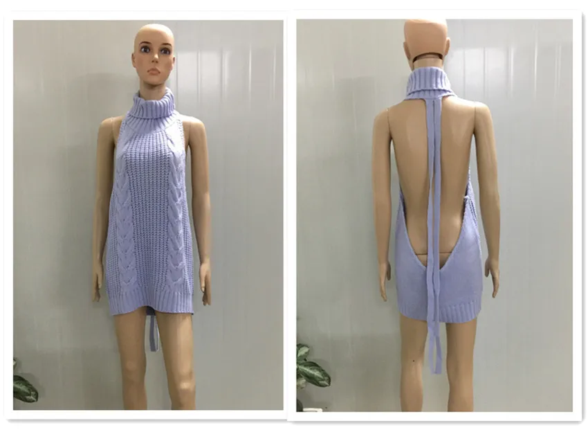 

2017 New Fashion Japan High Neck Sweaters For Women Sexy Backless Lace Up Virgin Killer Sweater Dress Gilet Femme Virgin Killer