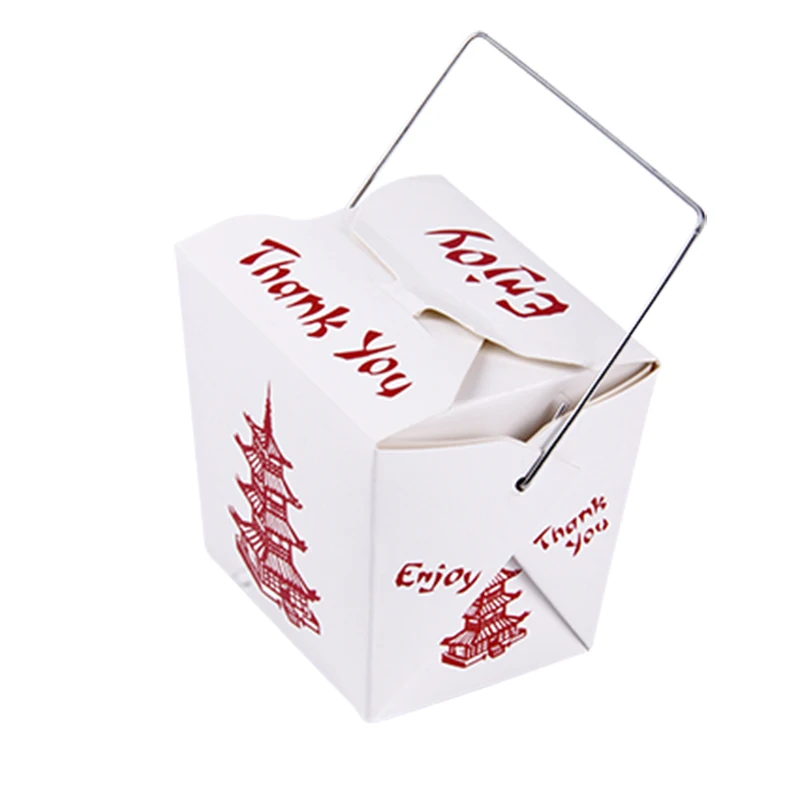 

Torre Bermeja Printing 8OZ 16OZ 26OZ White Paper Lunch Box with Handle Pasta Fast Food Disposable Package 100pcs/lot DEC189