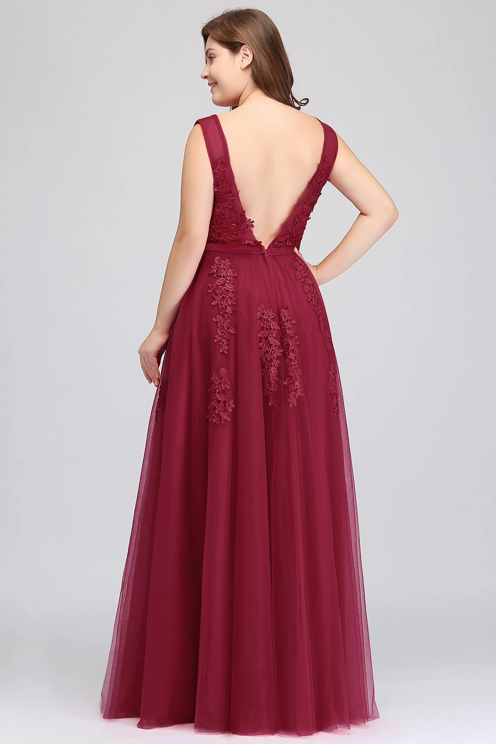 Сексуальное бордовое кружевное платье с глубоким v-образным вырезом на спине, большие размеры, а-силуэт, с аппликацией, встроенный мини, Vestido de Festa Longo