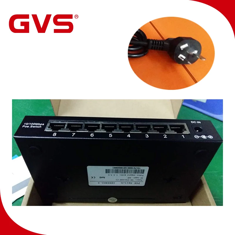 

GVS TCP IP H series DC 24V Video Intercom System 6+2 ports POE Switch in Australian/New Zealand/Argentine/Chinese standard plug