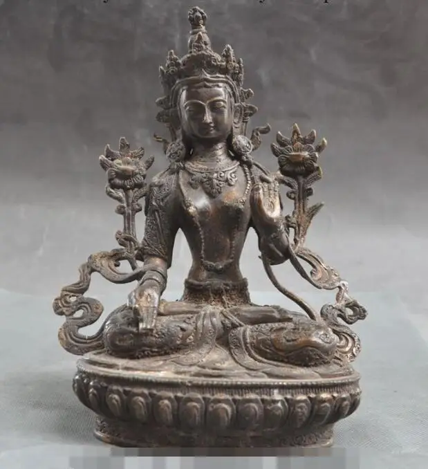 

S03636 old tibet buddhism Bronze white tara kwan-yin GuanYin Bodhisattva buddha statue (B0328)
