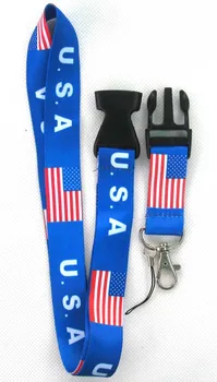 

Flag of the United States phone Lanyard Key Chain ID Badge cell phone holder Neck Strap Blue.