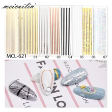1pc Silver Gold White 3D Nail Sticker Metal Stripe Line Nail Stickers Adhesive Strip Tape Nail Art Stickers Decals Decorations