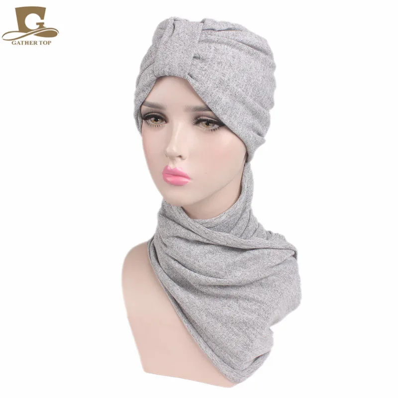 

New soft cotton turban with scarf women hijab Pre Tied Bandana cap Chemo Head Scarf headscarf