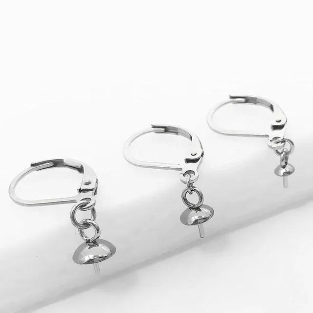 Stainless Steel Leverback Earrings French Style Ear Wire Clip Hook Stainless Steel Leverback Earrings French Style Ear Wire Clip Hook Settings Circle Pearl With Pin Cabochons