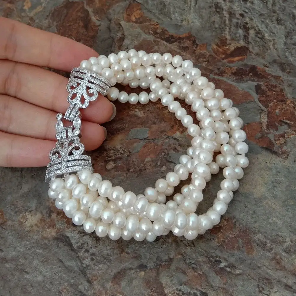 

Women's 8" 7 Rows White Pearl Bracelet Cz Clasp
