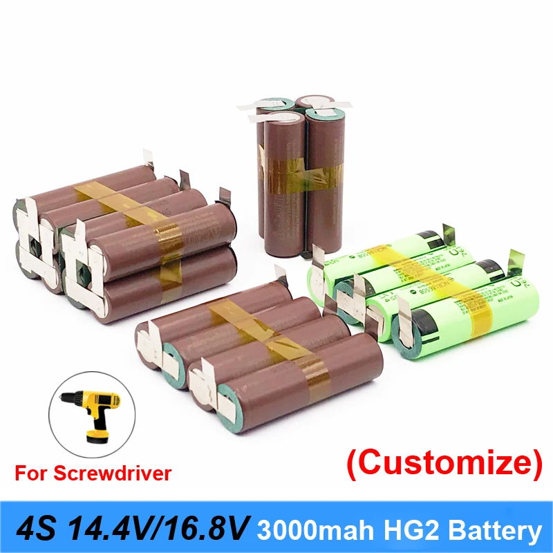 Аккумулятор 18650 hg2 3000mAh 20 ампер для отвертки 14,4 v 16,8 v батареи сварные полоски для пайки 4S 4S2P 16,8 v батарейный блок(на заказ