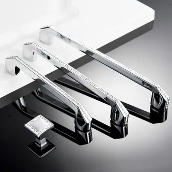

Fashion Luxury Rhinestone Modern Drawer Knob Cabinet Pulls Kitchen Wardrobe Door Handle Furniture Handles and Knobs Silver 96