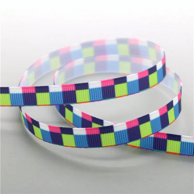 DUWES 3/8 ''50 ярдов цвета в полоску плед Печатный Grosgrain ленточный аксессуар hairbow головной убор DIY украшения OEM 9 мм D1086 - Цвет: 1