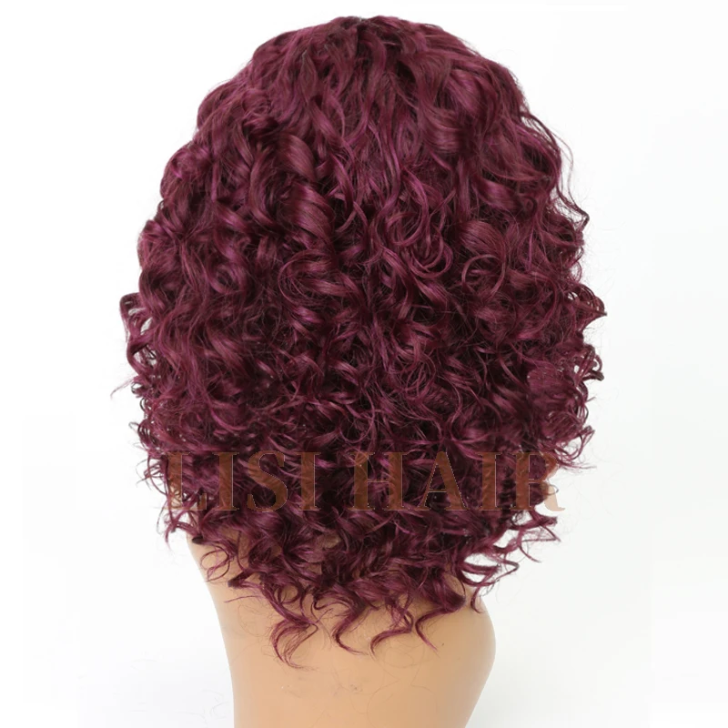 LISIHAIR Deep Purple Wigs Short Curly Wig Synthetic Wigs For Black Women (4)