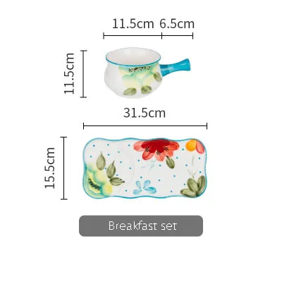 EECAMAIL красивые яркие цветы креативная ручная подглазурная роспись керамическая посуда блюдо Бытовая фруктовая Тарелка обеденная чаша суп - Цвет: Breakfast set