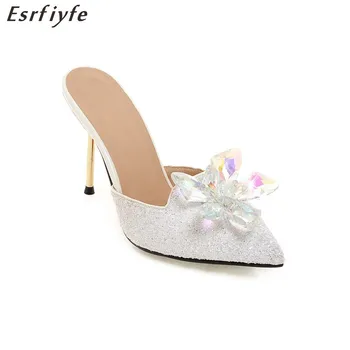 

ESRFIYFE New 2018 Handmade Sexy Slippers Women Shoes Summer Thin High Heels Pionted Toe Mules Shoes Female Slides Club Shoes
