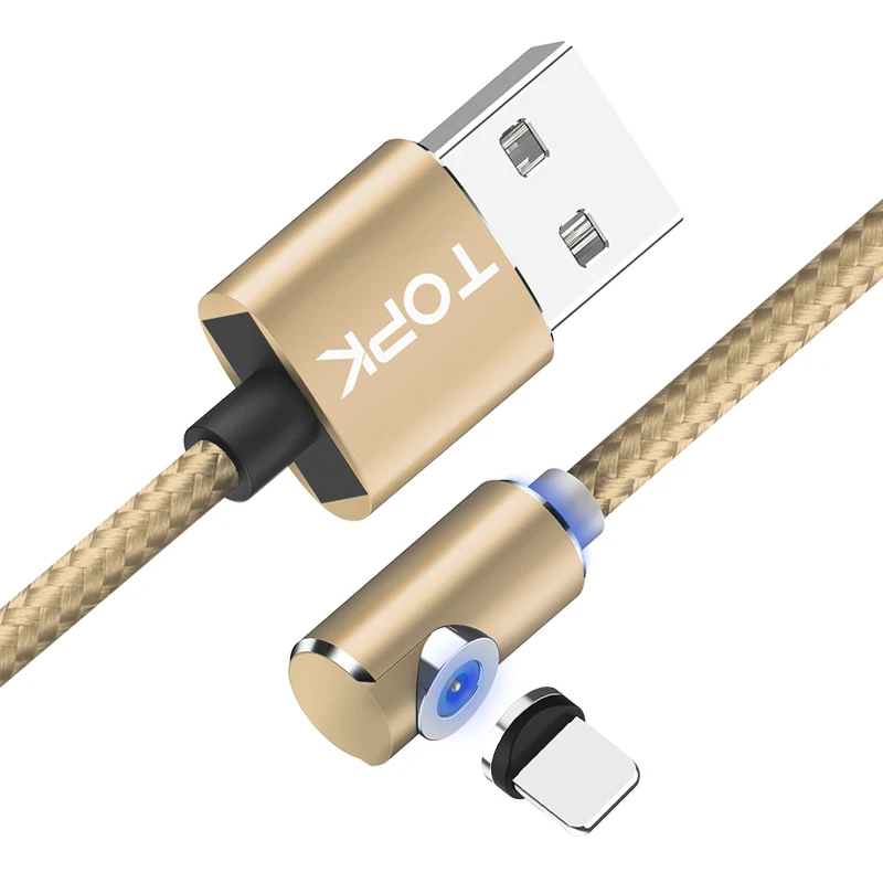 Магнитный usb-кабель TOPK l-типа для iPhone x xs Type C Micro USB для Xiaomi Samsung Galaxy S9 S8 Plus Huawei Usb C зарядный кабель - Цвет: 1M Gold