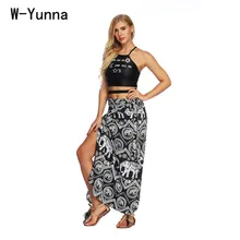W-Yunna, летняя юбка макси в стиле бохо, женская модная пляжная одежда, Сплит, длина по щиколотку, миди, юбка со шнуровкой, длинная, Jupe Femme, уличная, Saias