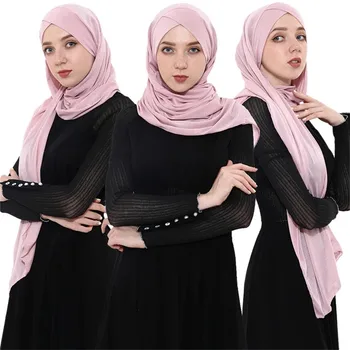 

Fashion Cross Jersey Scarf Women Islamic Muslim Instant Hijab Ready To Wear Dubai Turban foulard femme musulman Headscarves