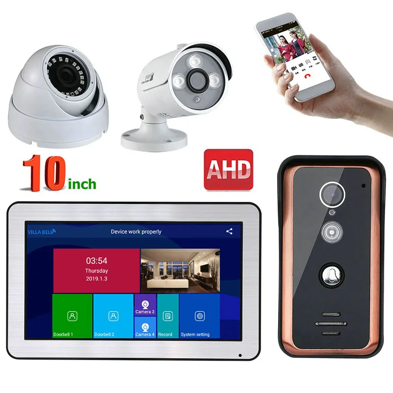 10 inch Wired Wifi Video Door Phone Doorbell Intercom Entry System and 2CH AHD Security Camera,Support Remote APP intercom 10 inch Wired Wifi Video Door Phone Doorbell Intercom Entry System and 2CH AHD Security Camera,Support Remote APP intercom