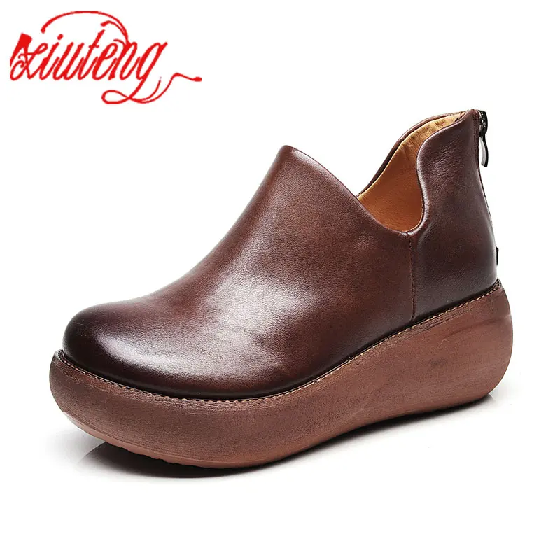 

Xiuteng High Quality Genuine Leather Combat Autumn Brand Women Winter Boots Flat 7 cm Platform Military Flat Ankle boot