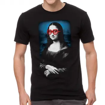 

Humor Mona Lisa Shutter Glasses Graphic Men's Black T-shirt Short Sleeve Hip Hop Tee T Shirt Top Tee Fashion T-Shirt Clothing
